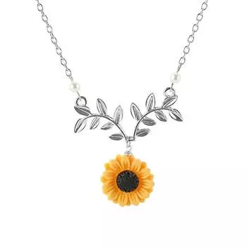 New Pearl Sunflower Necklace Fashionable Sunflower Pendant For Ladies Retro Fashion Tassel Sweater Necklace Jewelry серебряный
