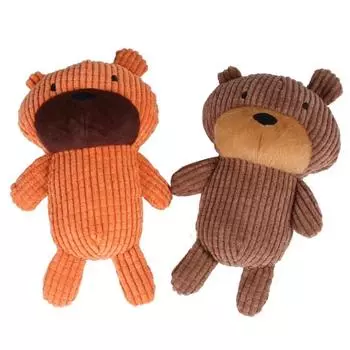 New pet plush teeth grinding, bite resistant, venting, and sounding dog toys, cartoon bears, and pet sounding toys about 24x14cm коричневый