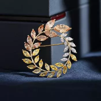 New pin buckle light luxury high sense super flash zircon inlaid leaf corsage autumn and winter clothes accessories wheat ear brooch розовый
