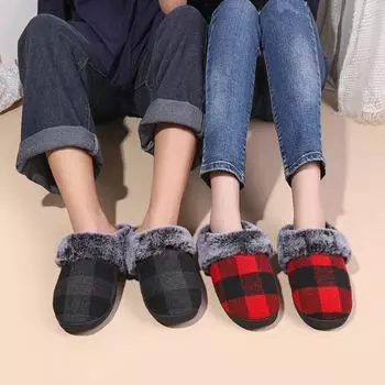 New plaid Mao Mao slippers fashion trend winter home comfort warm non-slip cotton slippers shoes 36-37