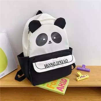 New plaid versatile casual girl backpack cute cartoon panda schoolbag female primary school junior high school student backpack
