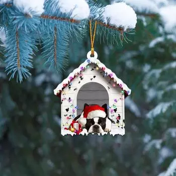 New Plane 2D Acrylic Christmas Pet Dog Hanging Ornaments Car Window Cabinet Creative Pendant Xmas Tree Decor Navidad New Year