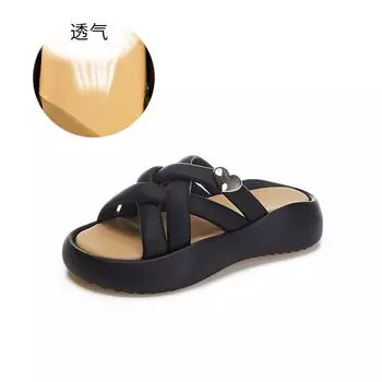 New platform slippers women s 2025 summer women s wear sandals women step on shit beach slippers casual one-word drag 35
