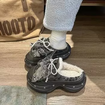 New Plush Cotton Slippers Women s Fall and Winter Indoor Non-slip Fur Slippers - Comfortable and warm wearing comfortable 36/37