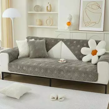 Новая плюшевая подушка для дивана с геометрическим узором, чехол для дивана для гостиной, однотонный жаккардовый нескользящий чехол для дивана, утолщенная зимняя подушка для дивана 70x70cm 1pcs
