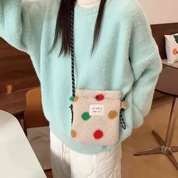 New plush rainbow polka dots cute small bag pink shoulder messenger bag shopping storage bag