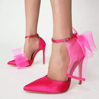 Новые женские туфли-лодочки с острым носком и пряжкой на ремешке, модные атласные летние туфли на высоком каблуке-шпильке с бантом, вечерние туфли для выпускного вечера 40 чёрный