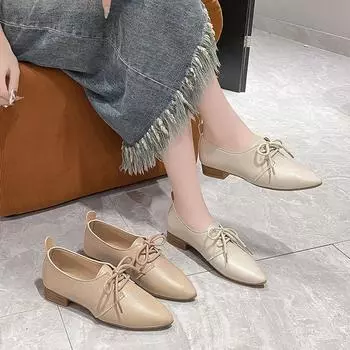 New Pointed Toe Lacing Square Heel Small Leather Shoes Women s Elegant Fashion High Heels Dress Shoes Plus Size Zapatos De Mujer 35