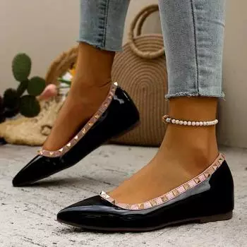 New Pointed Toe Women s Flat Shoes Spring Rivets Fashion Women Ballet Flats All Match Soft Shallow Shoes Ladies Slip on Zapatos 35 абрикосовый