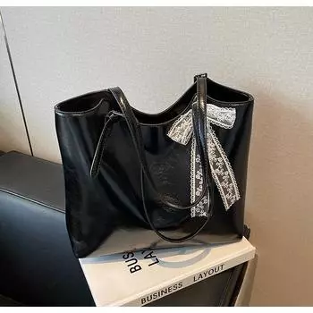 New popular large-capacity versatile oil wax pitot bag fashionable commuting simple solid color shoulder letter bag чёрный