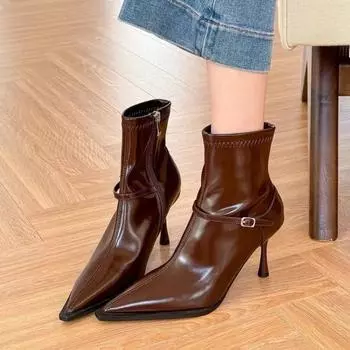 New Popular Luxury Spring Autumn Women Ankle Boots Fashion Ladies Pointed Toe Short Booties Elegant Thin High Heel Women s Boots 35
