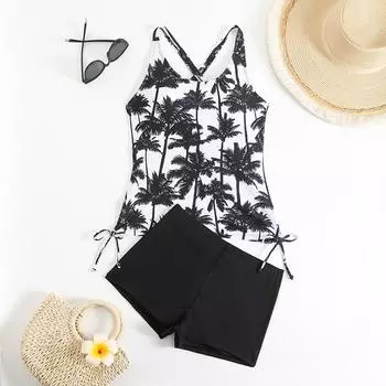 New Print Separate Swimsuits Tankini Set Female Swimwear Sports Beach Wear Two-Piece Bathing Suits Pool Women Swimming Suit S чёрный