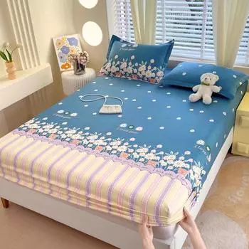 New Printed Bed Hat Plant-cashmere One-piece Bedspread 360 Degree Wrap with Elastic Mattress Cover Bedding for Students 180x200 Only 2 pillowcases