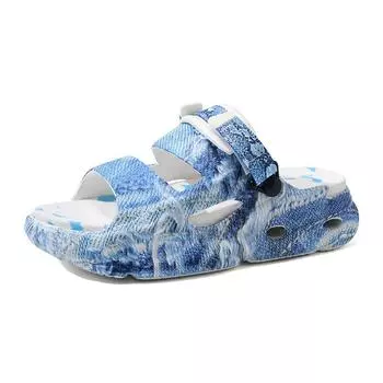 New printed men s thick bottom soft bottom men s fashion double-breasted camouflage printed slippers women 36-37 джинсовый синий