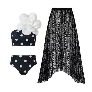 New Printed One-piece Swimsuit Women s Suit French Retro Belly-covering Chiffon Skirt Swimsuit S