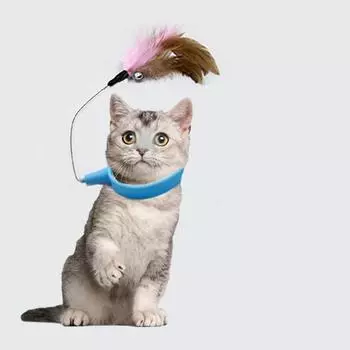 New product collar cat teaser self-entertainment cat toy neck collar feather bell cat toy pet supplies синий