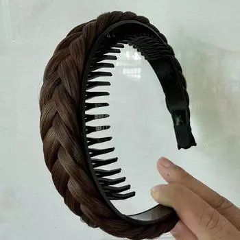 New Product with Comb Teeth High Skull Top Fishbone Braid Headband Wig Cover Gray Hair Cable Stitch Retro Non-Slip Headgear Hair Accessories Non Slip comb light brown