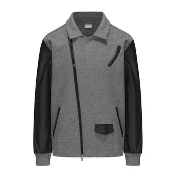 New PU Fur Men s Jacket Lapel Color Matching Zipper Coat S