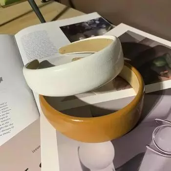 New PU Leather Glossy Headband Imitation Crocodile Pattern Women Simple Wide Side Fashion Head Wrap Bead Hair Accessories Gift чёрный