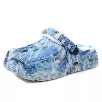 New python pattern hole shoes men s summer inS thick-soled muffin bag head 5CM high-heeled slippers 36-37 джинсовый синий