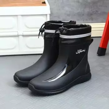 New Rain Boots Men s Waterproof Drawstring Rain Shoes Velvet Padded Suit Warm Non-Slip Flat Fashion Take-out Rider Rain Boots 39