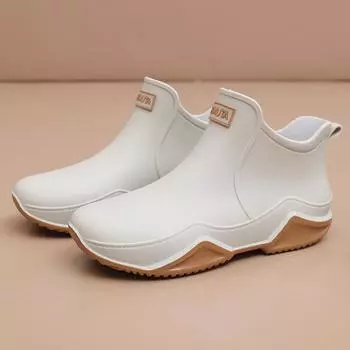 Новые дождевые туфли женские водонепроницаемые ботинки резиновые сапоги мужские противоскользящие износостойкие плюшевые модные кухонные летние зимние 2024 36 коричневый