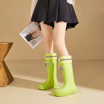 New rain shoes women s adult Japanese fashion waterproof rain boots fleece lightweight wear-resistant bundle water shoes rubber shoes 36/37