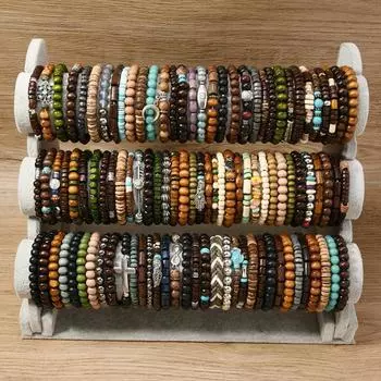 New random hot-selling coconut shell wood beads beaded elastic line men s bracelet bracelet bracelet