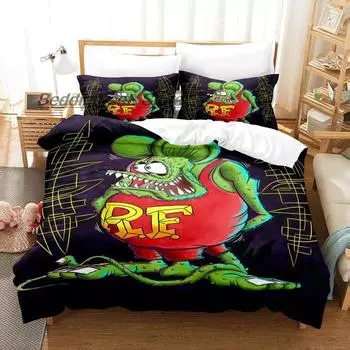 New Rat Fink Bedding Set Single Twin Full Queen King Size Bed Set Aldult Kid Bedroom Duvetcover Sets 3D Anime Bed Sheet Set 70x133cm 2pcs