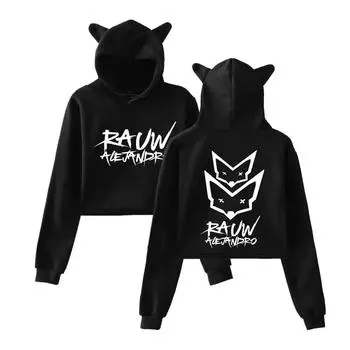New Rauw Alejandro Pullover Girls Casual Cat Cropped Hoodies Female Long Sleeve Sweatshirts Crop Top Women s Hoodie Sexy Tops XS белый