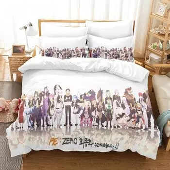 New Re Zero Rem Ram Bedding Set 3d Print Kawaii Cartoon Anime three-piece set Adult Kid Bedroom Duvet cover Sets Home Textiles EU Twin 135x200cm