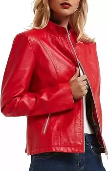 Новая красная кожаная куртка женская 100% аутентичная овчина серебристая молния спереди повседневная XS красный