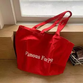 New Red Letter Canvas Bag Spring Lazy Style Large Capacity One-shoulder Tote Bag Casual Shopping Cloth Bag