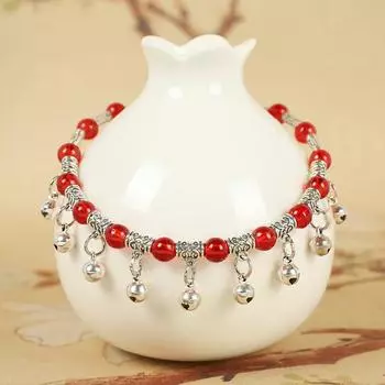 New red rope woven nine bells crystal anklet will ring women s high-end temperament retro hidden silver foot chain