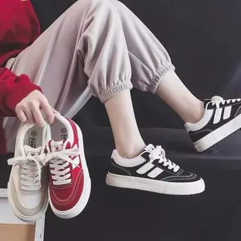 Новые красные женские кроссовки из вулканизированной ткани, повседневные кроссовки на платформе, винтажные спортивные женские корейские дизайнерские туфли на плоской подошве Harajuku School Tennis 35 чёрный