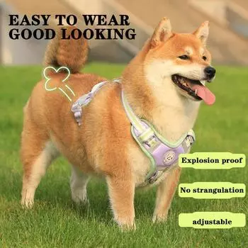 New reflective dog harness, dog harness with customizable name and ID, cute style pet leash, explosion-proof dog collar S