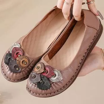 New retro cow leather ballet flats woman designer slip on loafer women s shallow moccasin barefoot shoes lady chic luxury flats 35