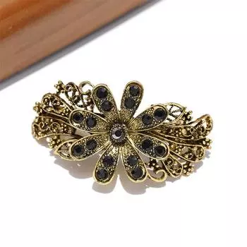New Retro Elegant Gold Spring Clip Fashion Women s Flower Rhinestone Small Metal Alloy Hair Clip Hair Accessories