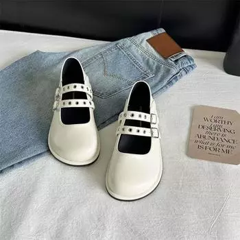 New retro Mary Jane shoes women s flat bottom one-word buckle with shallow mouth evening shoes patent leather temperament single shoes 35