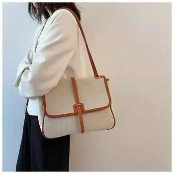 New retro popular shoulder bag fashionable woven splicing canvas bag oblique span small square bag 38*9*21cm