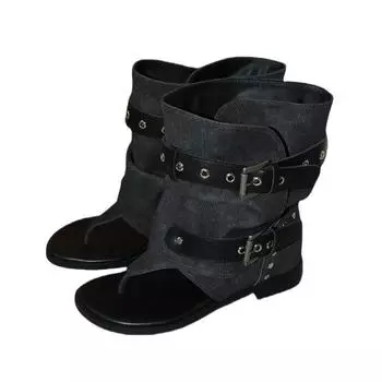 New retro style toe cool boots women s hollow rivets thick heel short boots square head high heel trouser tube boots women 35