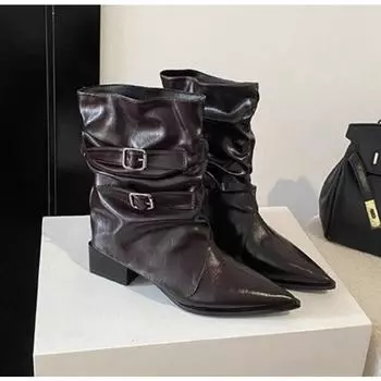 New Retro Style Women Knee High Boots Fashion Belt Buckle Shoes Autumn Winter Wedges Heel Women s Knight Long Boot Zapatos Mujer 35