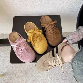 New retro thick-soled heightened baotou half slippers women go out spring and summer new wear-resistant shoes 35 хаки