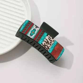 New Retro Western Cowboy Bohemian Diamond Pattern PU Leather Women s Hairpin Gripper Shark Clips Pattern Leather Women s Hairpin