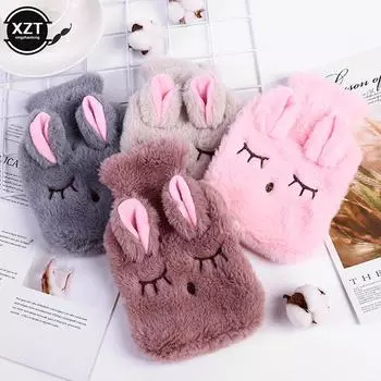 NEW Reusable Winter Warm Heat Hand Warmer PVC Stress Pain Relief Therapy Hot Water Bottle Bag with Knitted Soft Rabbit Cozy Cove бежевый