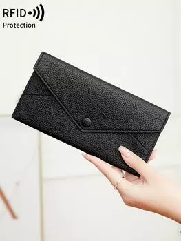 New RFIDUltra-thin Women s LongWallet Envelope Buckle Lychee Grain Clutch Large Capacity Multi-CardSlot Coin Purse Women sWallet