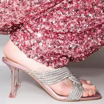 Новые женские босоножки со стразами на высоком каблуке, женские сандалии с открытым носком, туфли для вечеринок, женские модные сандалии De Las Mujeres 34 розовый