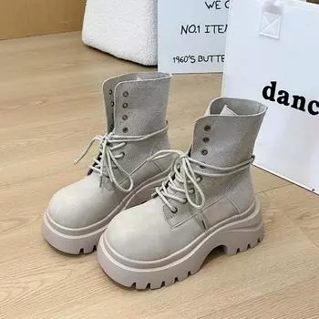 New rhubarb boots women s heightening casual tooling boots retro brown short boots fashionable and versatile 35