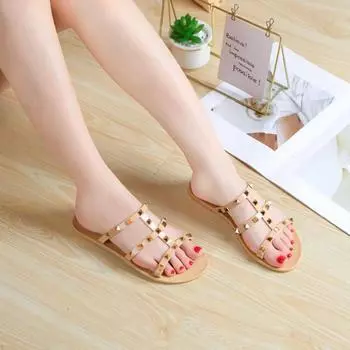 New Rivet Crystal Jelly Slipper Shoes Women s Sandals Flat Bottom Slippers Summer Casual Beach Outdoot Female Ladies Slides 36 темно-коричневого