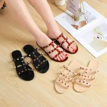 New Rivet Crystal Jelly Slipper Shoes Women s Sandals Flat Bottom Slippers Summer Casual Beach Outdoot Female Ladies Slides 36 темно-коричневого